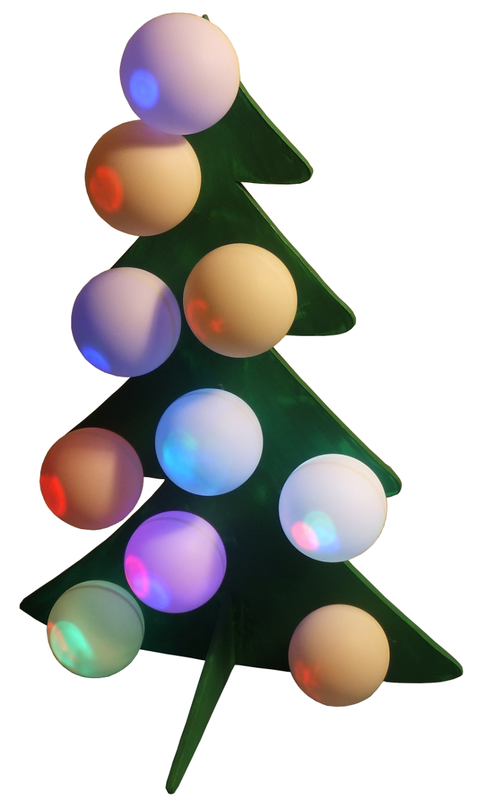PVC Christmas tree with blinking ping pong baubles